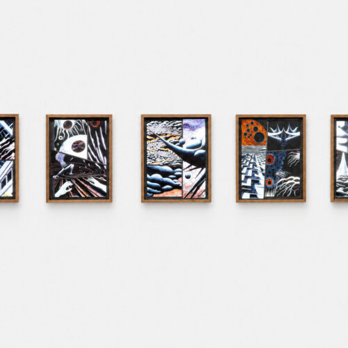 Tales of Different Desires, Conjuring Xenonarratives, 2023 Stained glass, LED backlight, wooden frame Installation view