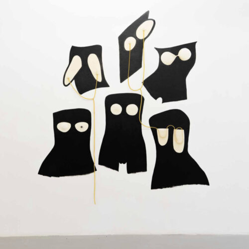 Torsos, 2022 Latex rubber and tubes on wall, 95 x 90 in (241.3 × 228.6 cm) Kunstmuseum St. Gallen collection