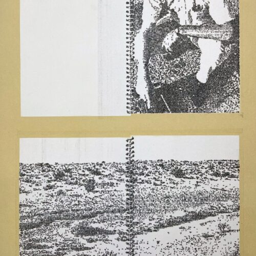 Jerry B. Martin, Derrida’s Royal Road Test, 2019-2025 34 typeset drawings on paper, text transcription through carbon paper mediation on rice paper. Images: Royal Road Test. Ed Rausch Text: Copy, Archive, Signature, a conversation on photography, Jaques Derrida 56.7 x 192.9 in / 14.2 x 21.5 in each (framed) 144 x 490 cm / 36 x 54x5 cm each (framed)