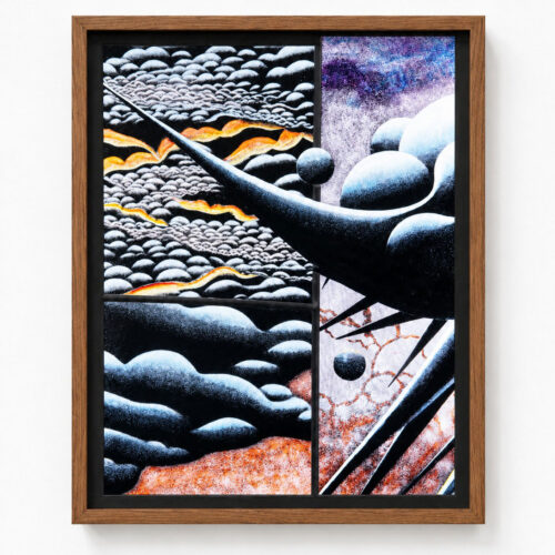 Tales of Different Desires, Conjuring Xenonarratives (PG4) 2023 Stained glass, LED backlight, wooden frame 13 x 17.7 in (33 x 45 cm)