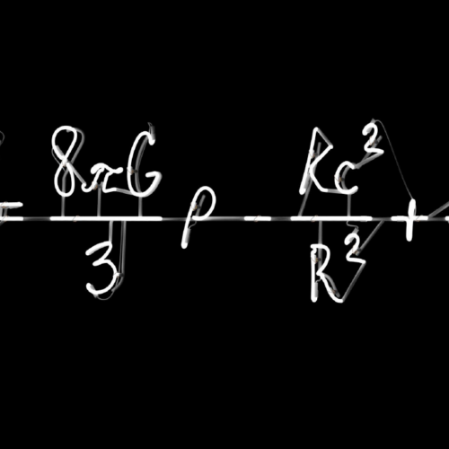 Time Evolution and Geometry of the Universe (Friedmann’s Equation), 2020 6500K neon, white blown glass, metal structure, concrete base, paint, electricity Approx. 12.598 x 51.575 x 2.756 in (32 × 131 × 7 cm)