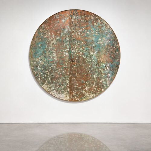 Golden Aérea (Pinturas del Cielo #1), 2012 Mixed media with gold pigments, guano, and oxide on Japanese paper mounted on jute 59 7/8 × 43 1/4 in (152 × 110 cm)