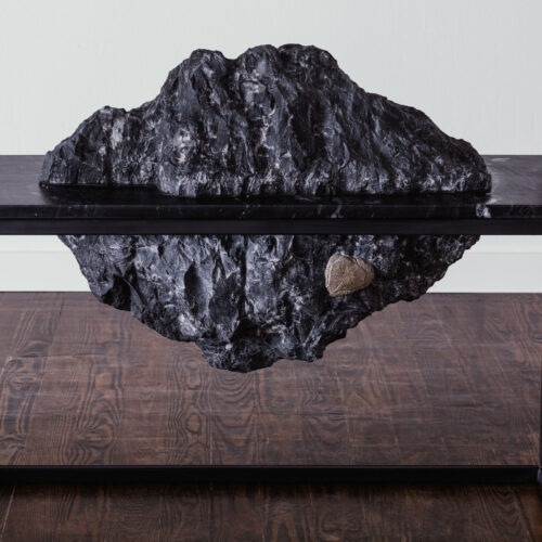 Elena Damiani, Suns in the Shadow, 2022 Hand-carved and polished Santa Ana marble, bronze casting, steel structure, polyurethane paint, and polyurethane lacquer 82.7x 177.2x 16.5 in / 210 x 450 x 42 cm
