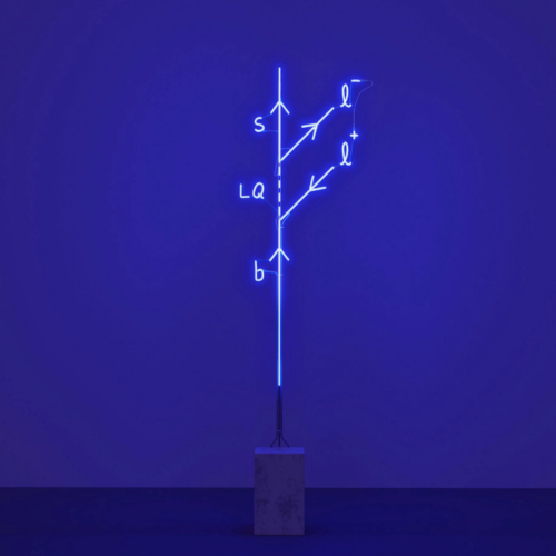 Study on Leptoquark, 2021–2022 Cobalt blue neon, hand-blown Murano glass, metal structure, concrete base, electricity Approx. 78.74 x 20.87 x 8.66 in (200 × 53 × 22 cm)