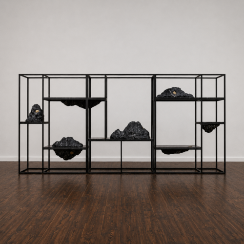 Elena Damiani, Suns in the Shadow, 2022 Hand-carved and polished Santa Ana marble, bronze casting, steel structure, polyurethane paint, and polyurethane lacquer 82.7x 177.2x 16.5 in / 210 x 450 x 42 cm