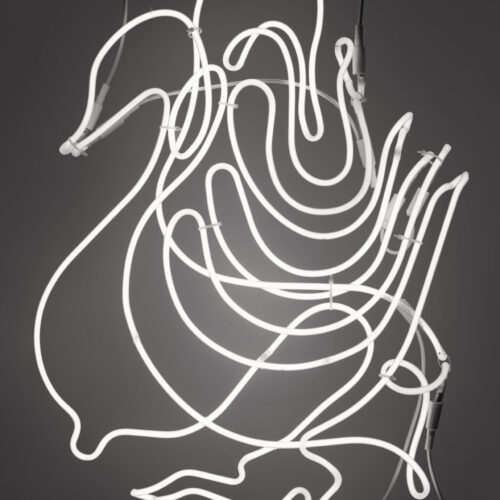 Fume Ave con Clavicémbalo Jaula, 2021 Neon, cable zip ties, transformer and electricity 33.46 x 25.59 in (85 x 65.2 cm)