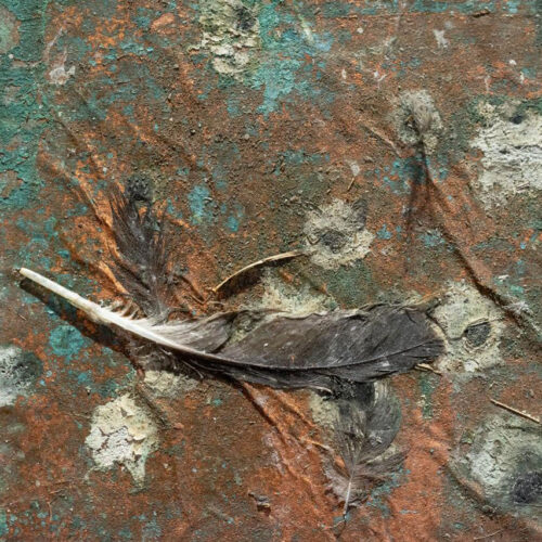 Titán Mixed media with copper pigments, guano, and oxide on mounted Japanese paper on canvas, bronze frame. 70 7/8 in diameter (180 cm diameter)