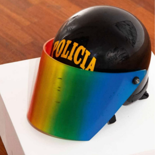 alberto-borea Poesía – Policía, 2017 Intervened police helmet 13.8 × 8.7 × 7.1 in (35 × 22 × 18 cm)