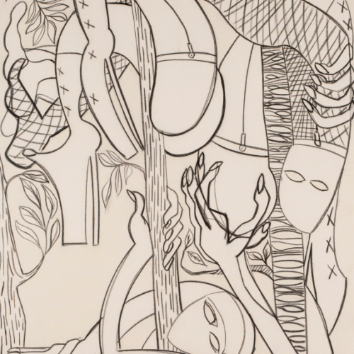 Elastic Chimeras Unbound and Regenerating, 2019 Charcoal on canvas 74.8 x 59.05 in (190 x 150 cm)
