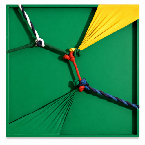 Quipus Vert, 1966 Acrylic and knotted fabric on wood 57 1/2 × 44 7/8 × 7 7/8 in, (146 × 114 × 20 cm)