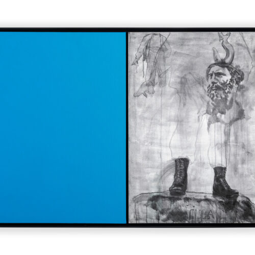 Blind Painting #07, from the series Mnemosyne's Whisper, 2023 Acrylic paint and graphite on canvas, infrared photograph printed on EPSON Cold Press acid free paper, 340 gsm 41.7 x 62.5 in (106 x 158.8 cm)