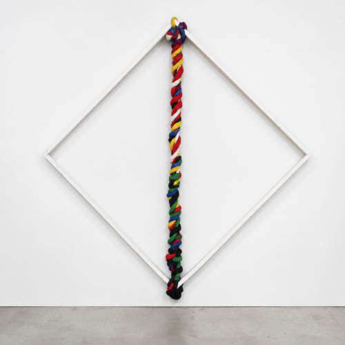 Quipus III, 1972 Knotted fabrics on wooden frame 51 1/8 × 51 1/8 x 7 1/8 in (130 × 130 x 18 cm)