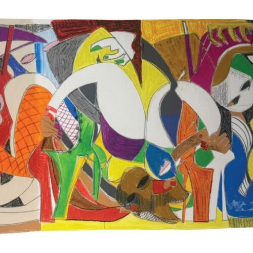 Persephone´s Time Travelling Chimeras, with High Frequency Summer Fruit, 2025 Acrylic on canvas 49.21 x 88.58 in (125 x 225 cm)