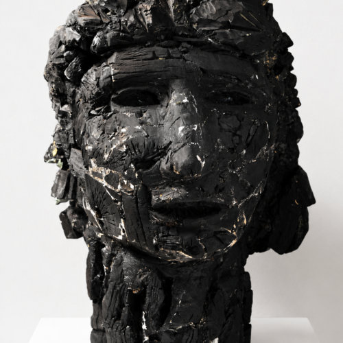 Sunflowers. 2014 Charcoal, wood, epoxy adhesive, acrylic paint 23.62 x 15.75 x 15.75 in (60 x 40 x 40 cm)