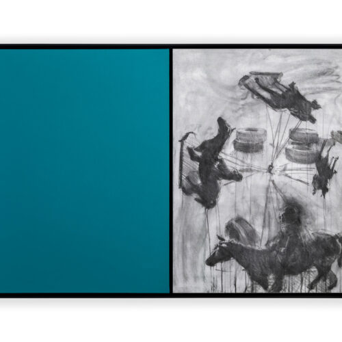 Blind Painting #09, from the series Mnemosyne's Whisper, 2023 Acrylic paint and graphite on canvas, infrared photograph printed on EPSON Cold Press acid free paper, 340 gsm 41.7 x 62.5 in (106 x 158.8 cm)