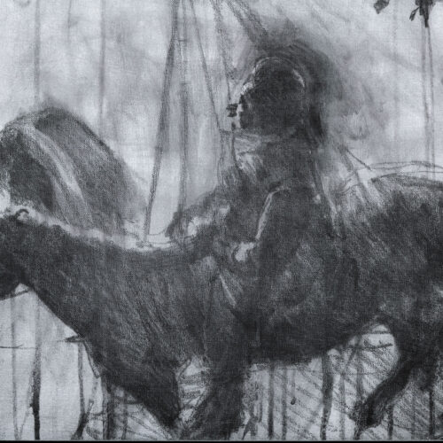 Blind Painting #09, from the series Mnemosyne's Whisper, 2023 Acrylic paint and graphite on canvas, infrared photograph printed on EPSON Cold Press acid free paper, 340 gsm Detail