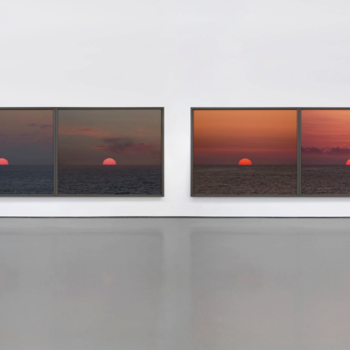 The End (Action #1) – Still #8 and #13 / Still #3 and #5, 2016 C-print diptych mounted on aluminum Dibond, gray wood frames Approx. 49.21 x 61.02 x 2.76 in (125 × 155 × 7 cm) each, framed Installation view at MART – Museum of Modern and Contemporary Art of Trento and Rovereto Permanent Collection of Deutsche Bank, London