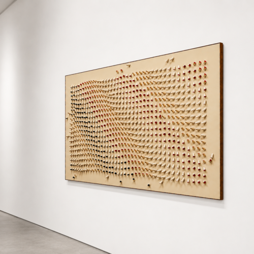 Binario Extens 01 (Entering the Rhythm), 1968 Mixed media, wood, plastic tubes, acrylic paint, Fibonacci numerical variations 78.7 × 41.7 × 2.8 in (200 × 106 × 7 cm ) Instalation view