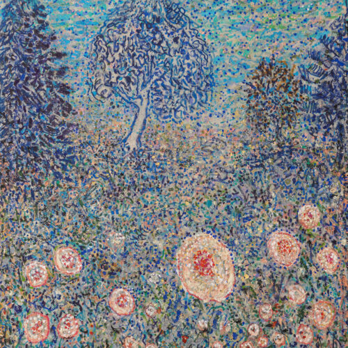 Nocturno y Amapolas, 2026 Oil on chenille, 61 x 53 in.