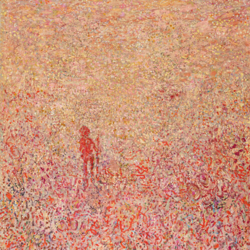 In furore, 2026 Oil and acrylic paint on chenille, 61 x 53 in.