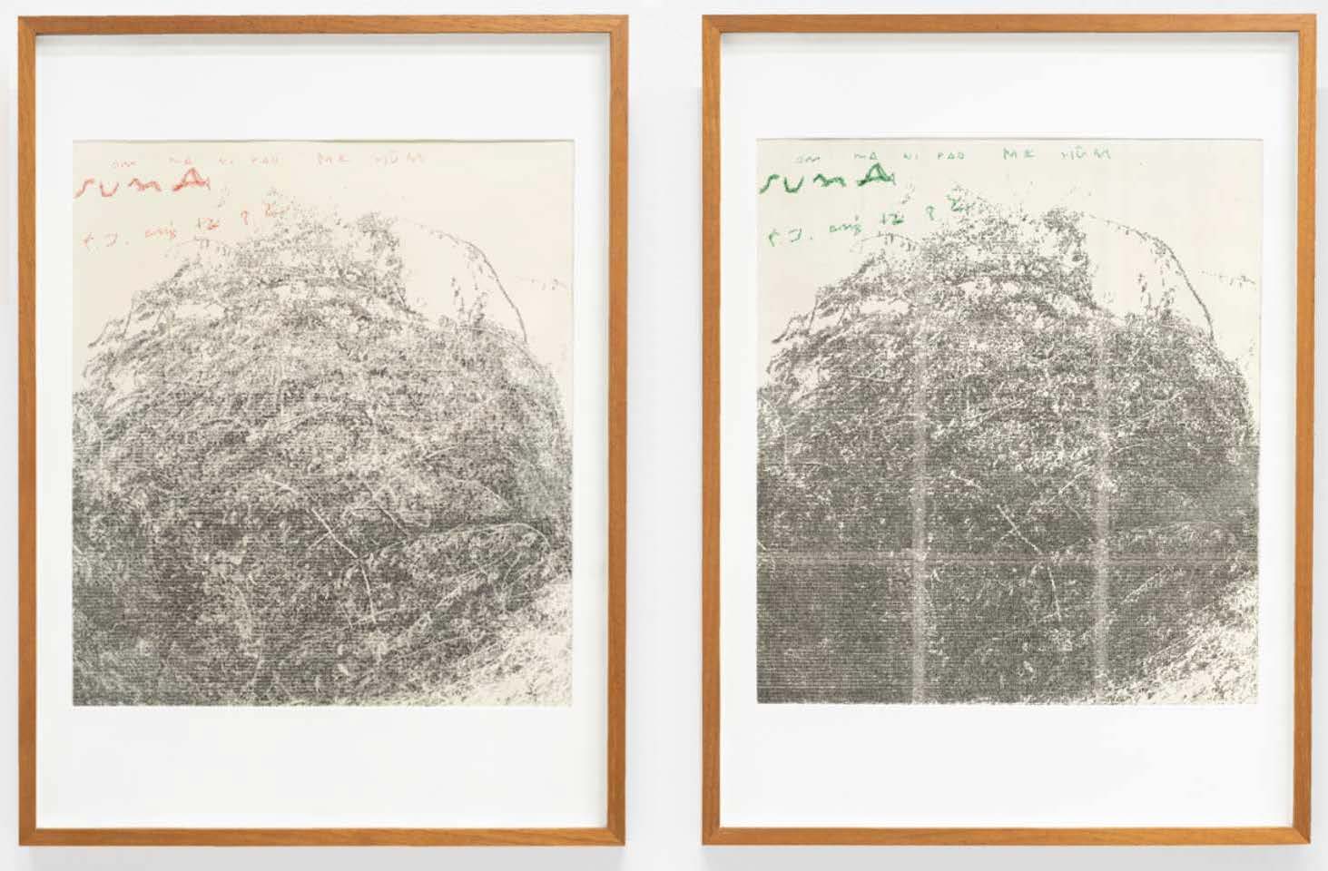 Jerry B. Martin, Suma I, II, 2023 2024. typewritten drawing; transcribed text on paper with the intermediation of carbon paper
